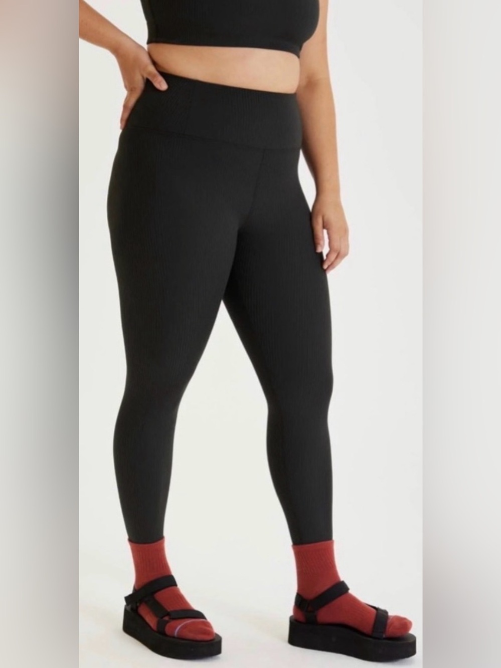 Girlfriend Collective 7/8 Rib High Rise Legging, Black, size S